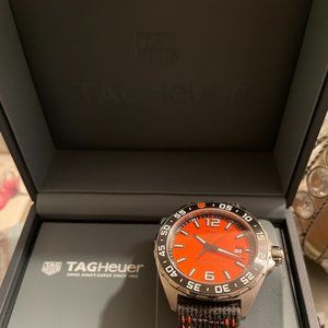 Tag Heuer Orange Dial Watch with Black Strap